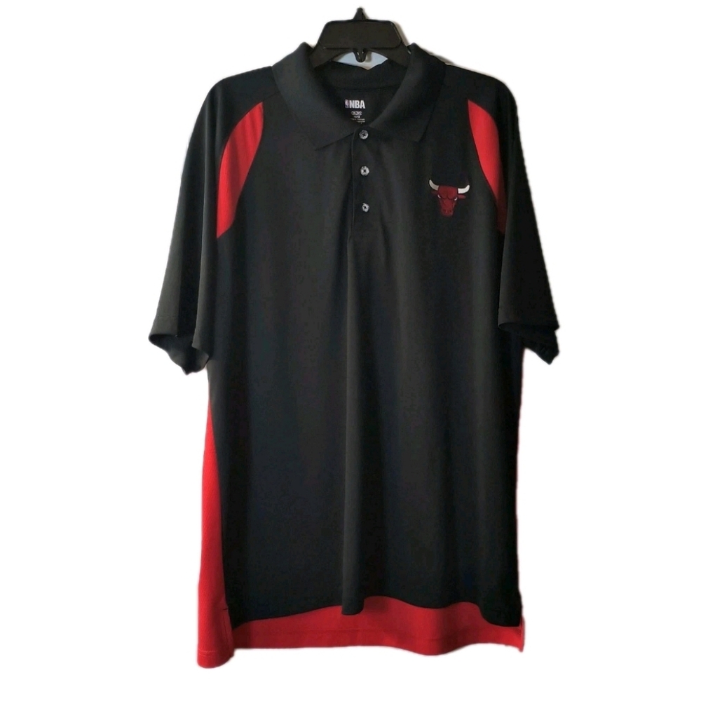 Chicago Bulls NBA Polo Shirt XL Black Red BULLS Back Fan Gear Performance